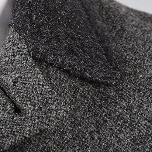 1960s Men's Charcoal Gray Tweed Overcoat Lined in Red Plaid
