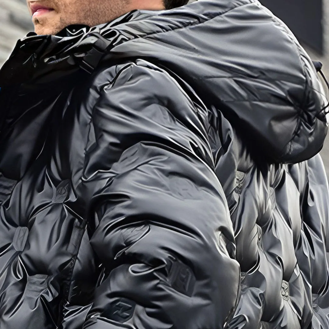 abbee Black 2XL Winter Hooded Glossy Overcoat Long Jacket Stylish Lightweight Quilted Warm Puffer Coat