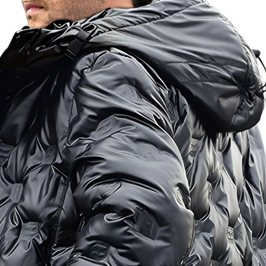 abbee Black 2XL Winter Hooded Glossy Overcoat Long Jacket Stylish Lightweight Quilted Warm Puffer Coat