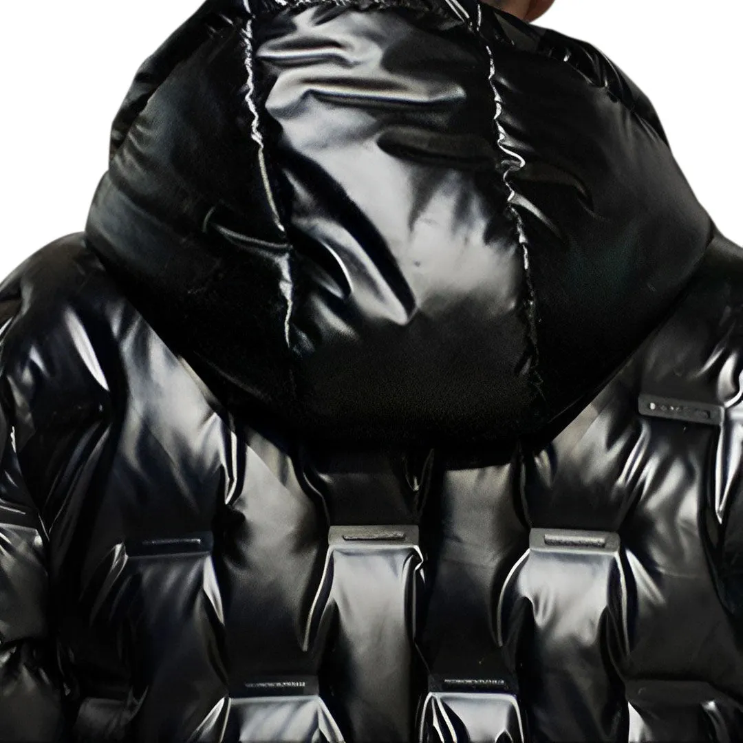abbee Black XL Winter Hooded Glossy Down Jacket Stylish Lightweight Quilted Warm Puffer Coat