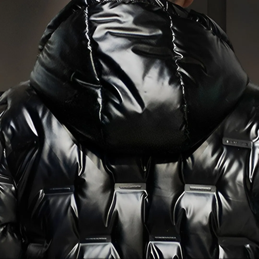 abbee Black XL Winter Hooded Glossy Down Jacket Stylish Lightweight Quilted Warm Puffer Coat