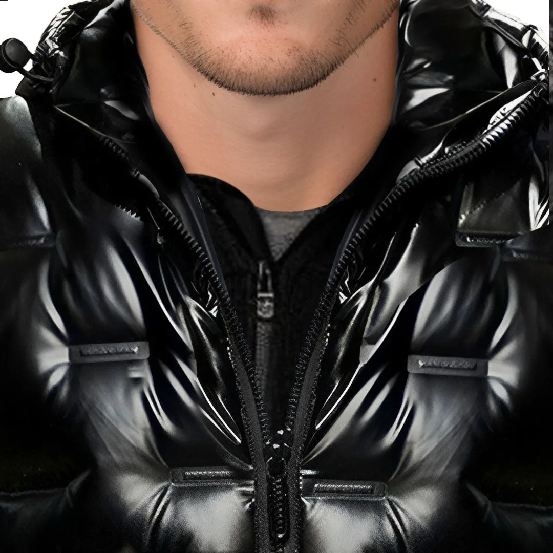 abbee Black XL Winter Hooded Glossy Down Jacket Stylish Lightweight Quilted Warm Puffer Coat