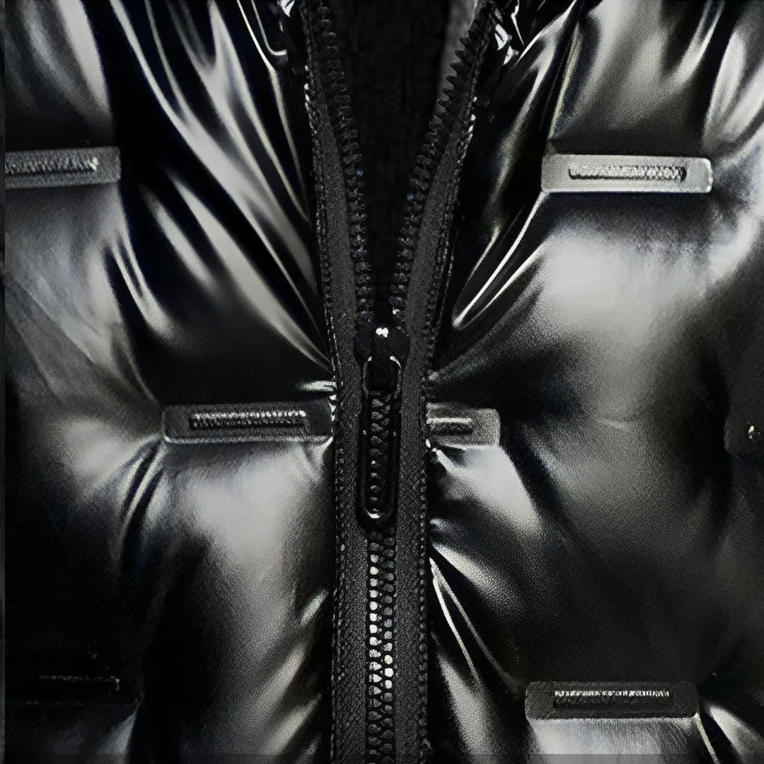 abbee Black XL Winter Hooded Glossy Down Jacket Stylish Lightweight Quilted Warm Puffer Coat