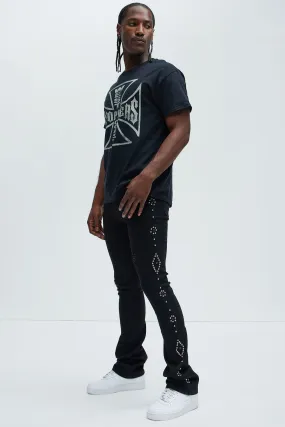 Be Along The Sides Stacked Skinny Flare Jeans - Black