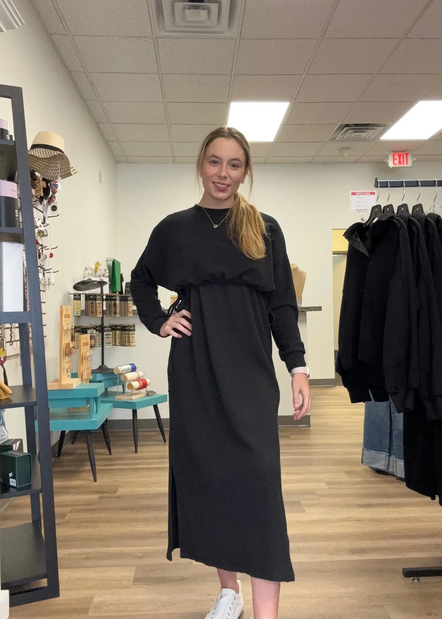 Black Round Neck Cinched dress