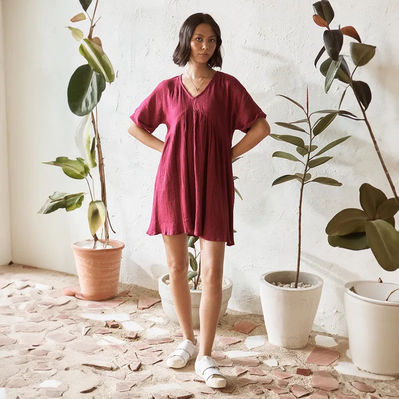 Cotton Solid Short Dress For Women | Relaxed Fit | Red