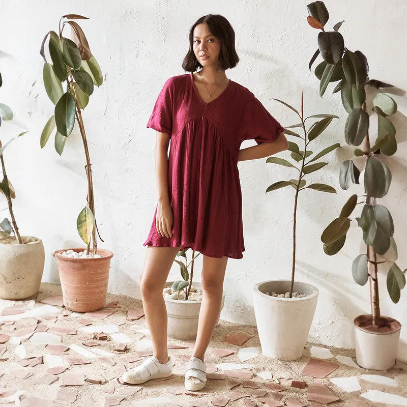 Cotton Solid Short Dress For Women | Relaxed Fit | Red
