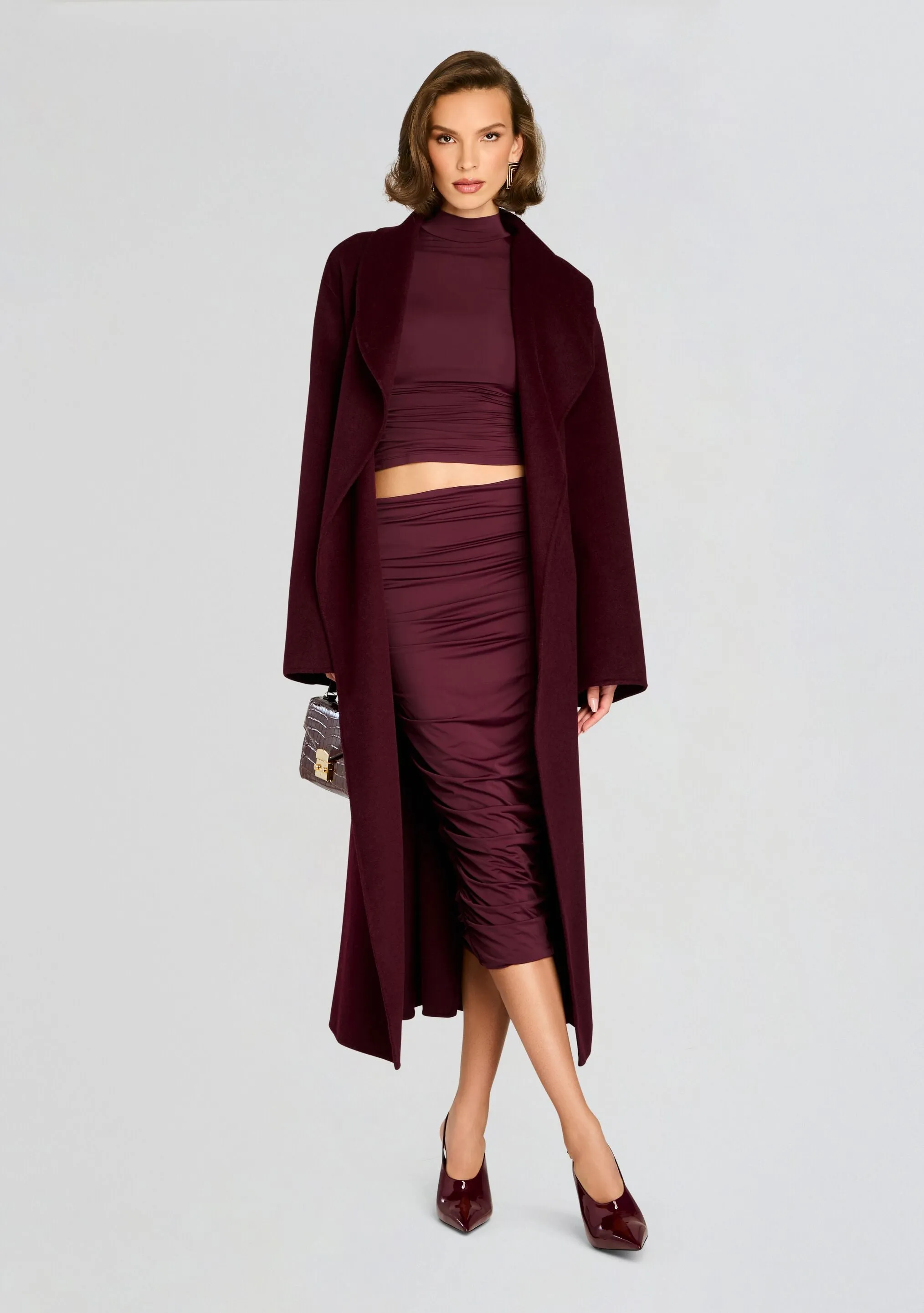 Darcy Mid Rise Ruched Midi Skirt