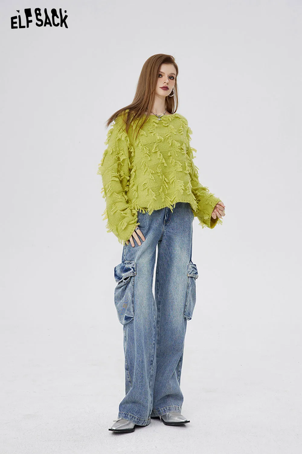 ELFSACK Women Jeans Retro Fashion Casual Straight Leg Pants High Waisted Loose Wide Leg Trousers 2024 New Women'S Y2K Street Denim ELFSACK Pants