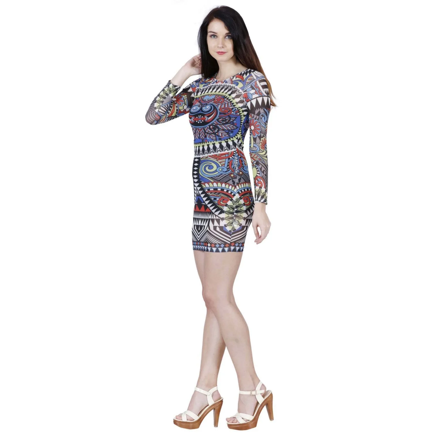 Jaune Multicolour Tribal Infusions Sheer Dress