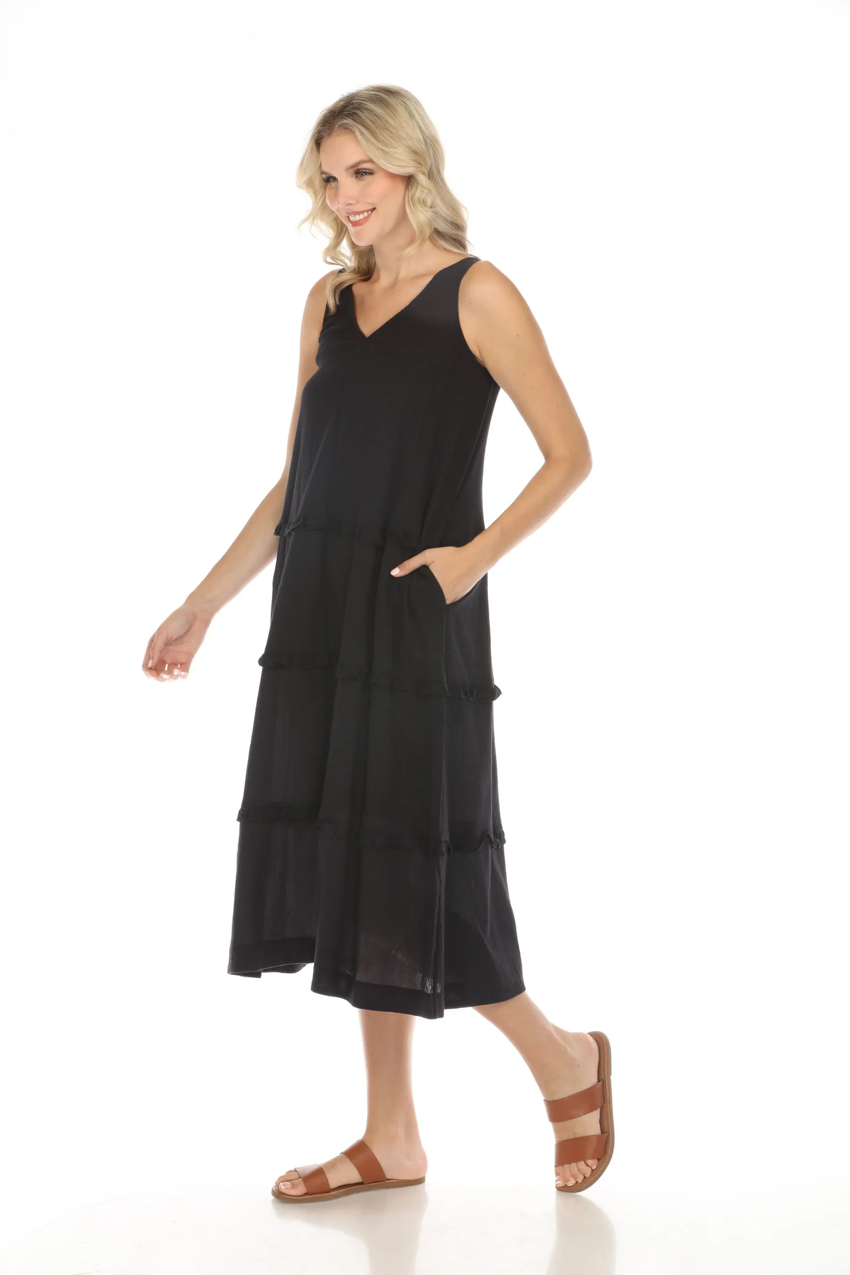 Johnny Was Calme Tiered Ruffles V-Neck Trapeze Dress O31116 *
