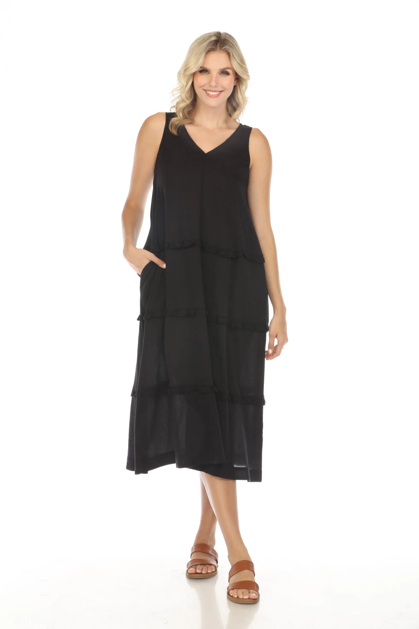 Johnny Was Calme Tiered Ruffles V-Neck Trapeze Dress O31116 *