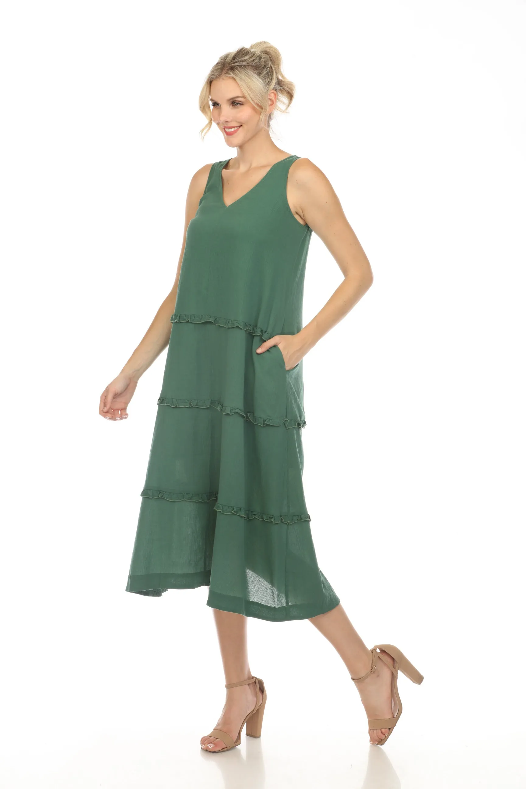 Johnny Was Calme Tiered Ruffles V-Neck Trapeze Dress O31116 *