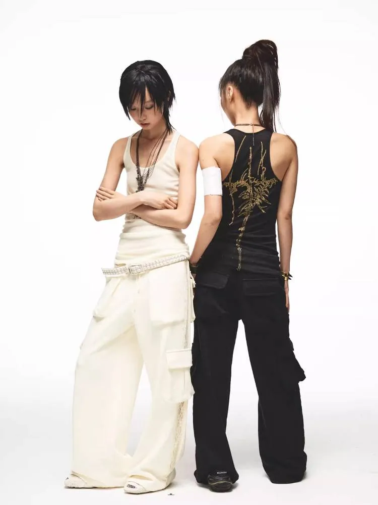 knitted back printed camisole vest