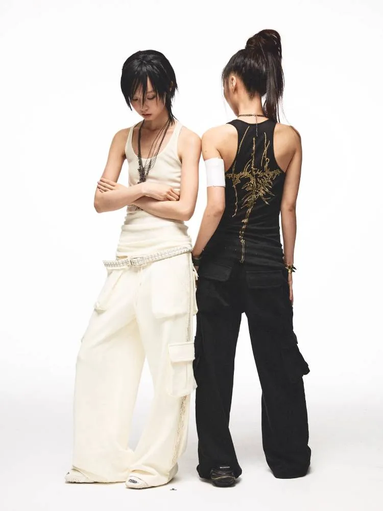 knitted back printed camisole vest