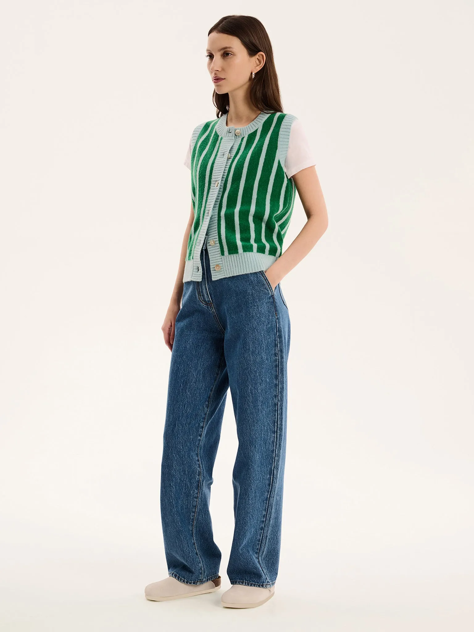Matilda Stripe Vest in Green and Blue Stripe