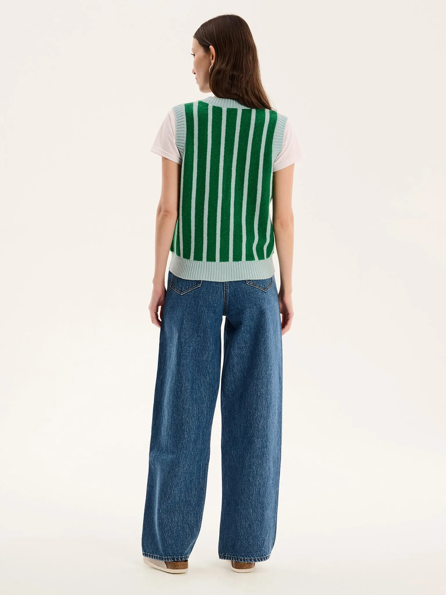 Matilda Stripe Vest in Green and Blue Stripe