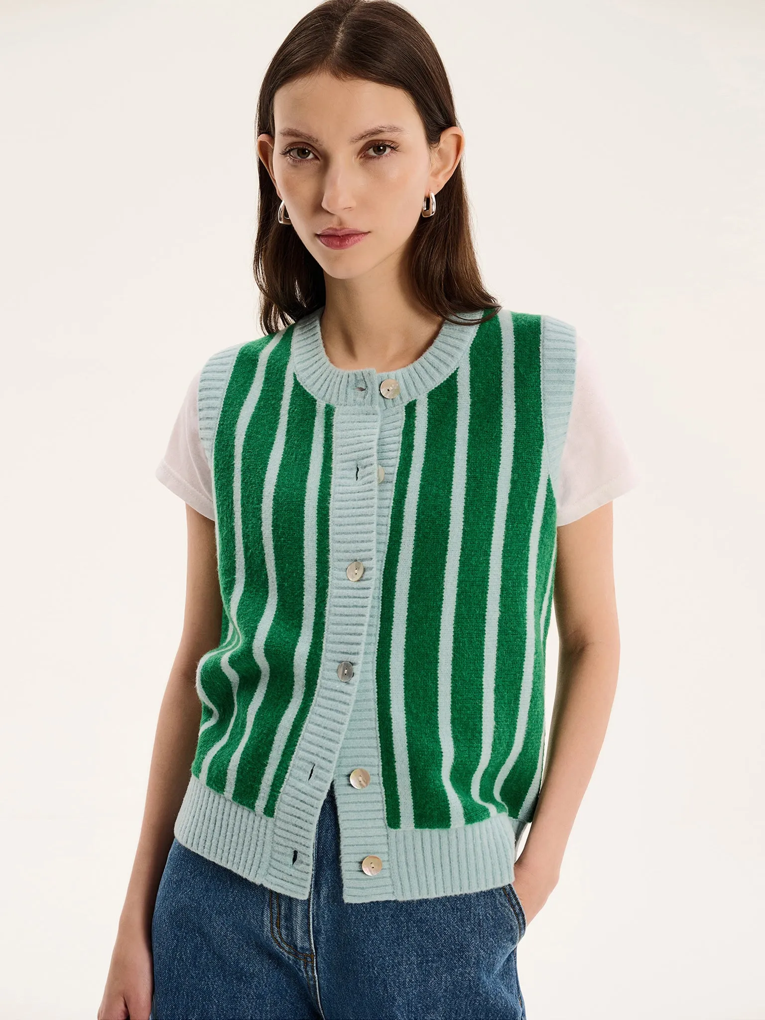 Matilda Stripe Vest in Green and Blue Stripe