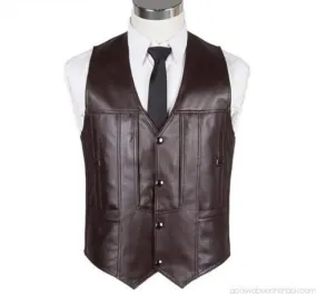 Men's Brown Genuine Sheep Leather Waistcoat Vest