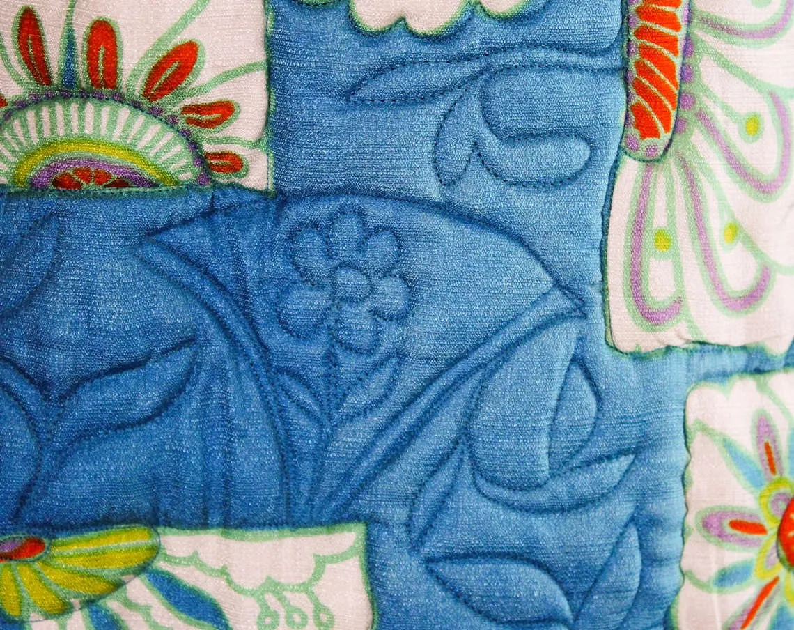 Size 6 Asian Jacket - Turquoise Orange Green Quilted Blazer - Oriental Polynesian with Chartreuse Lining - Dynasty Label - Bust 33.5 - 48655