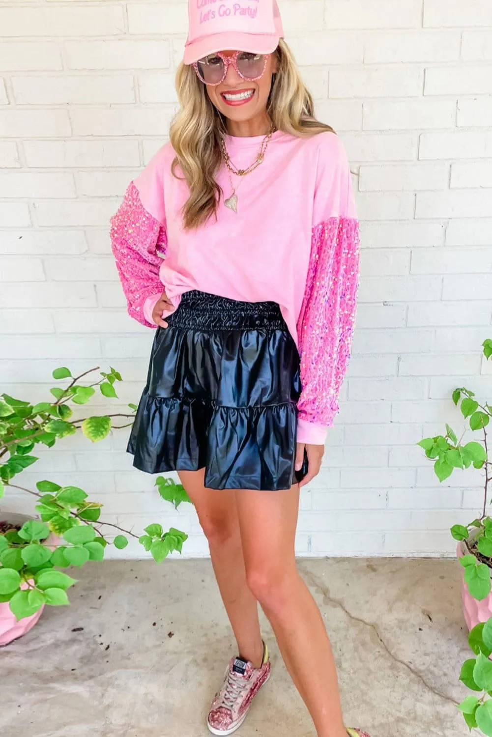 Sparking Pink Sequin Long Sleeve Sweateter