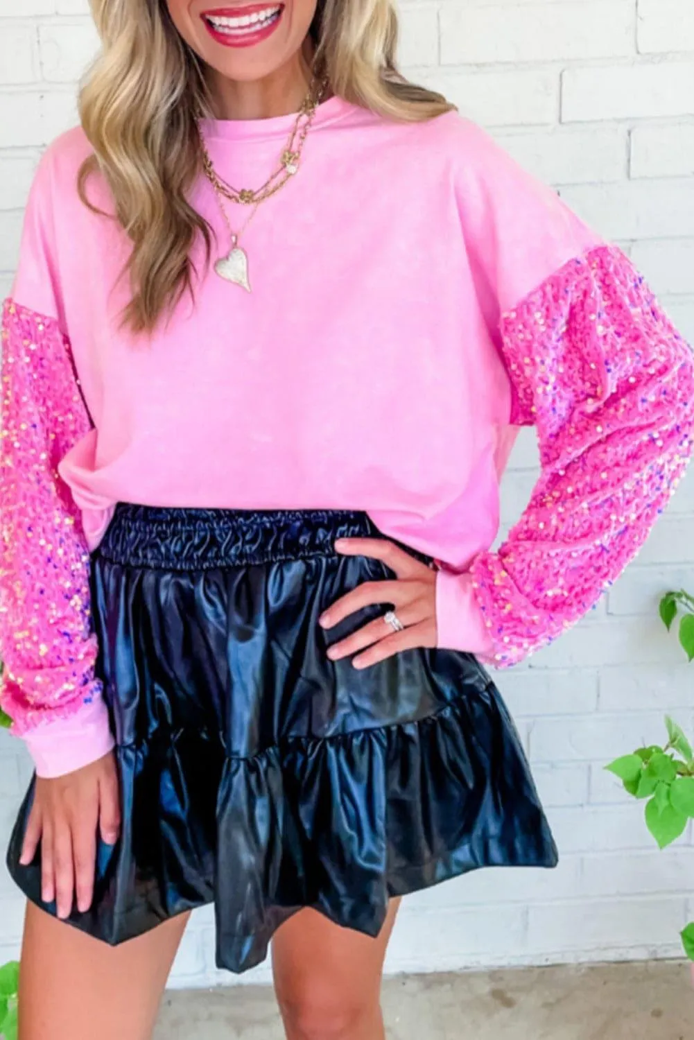 Sparking Pink Sequin Long Sleeve Sweateter