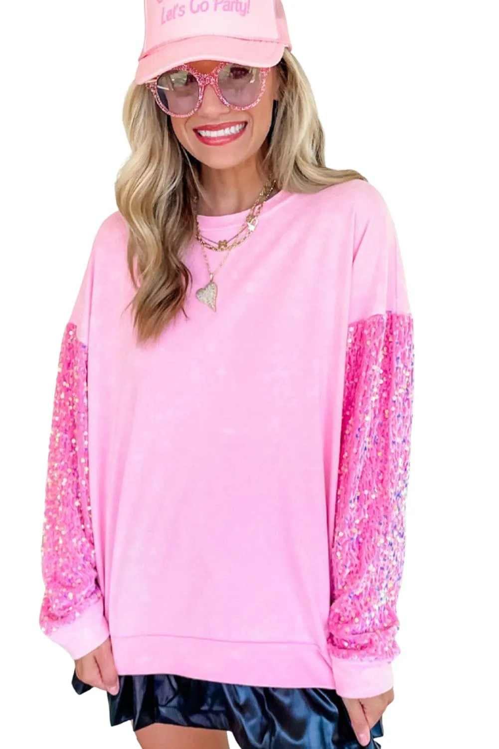Sparking Pink Sequin Long Sleeve Sweateter
