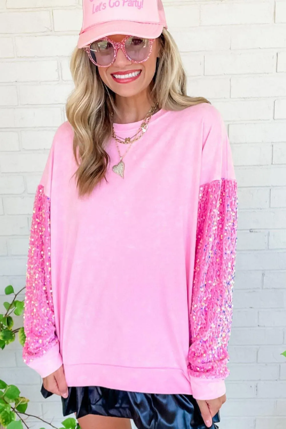 Sparking Pink Sequin Long Sleeve Sweateter