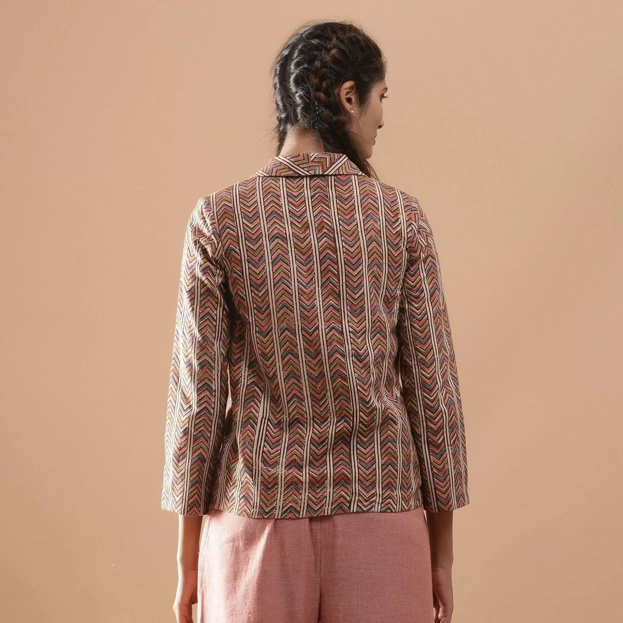 Warm Block Print Double-Breasted Short Cotton Jacket