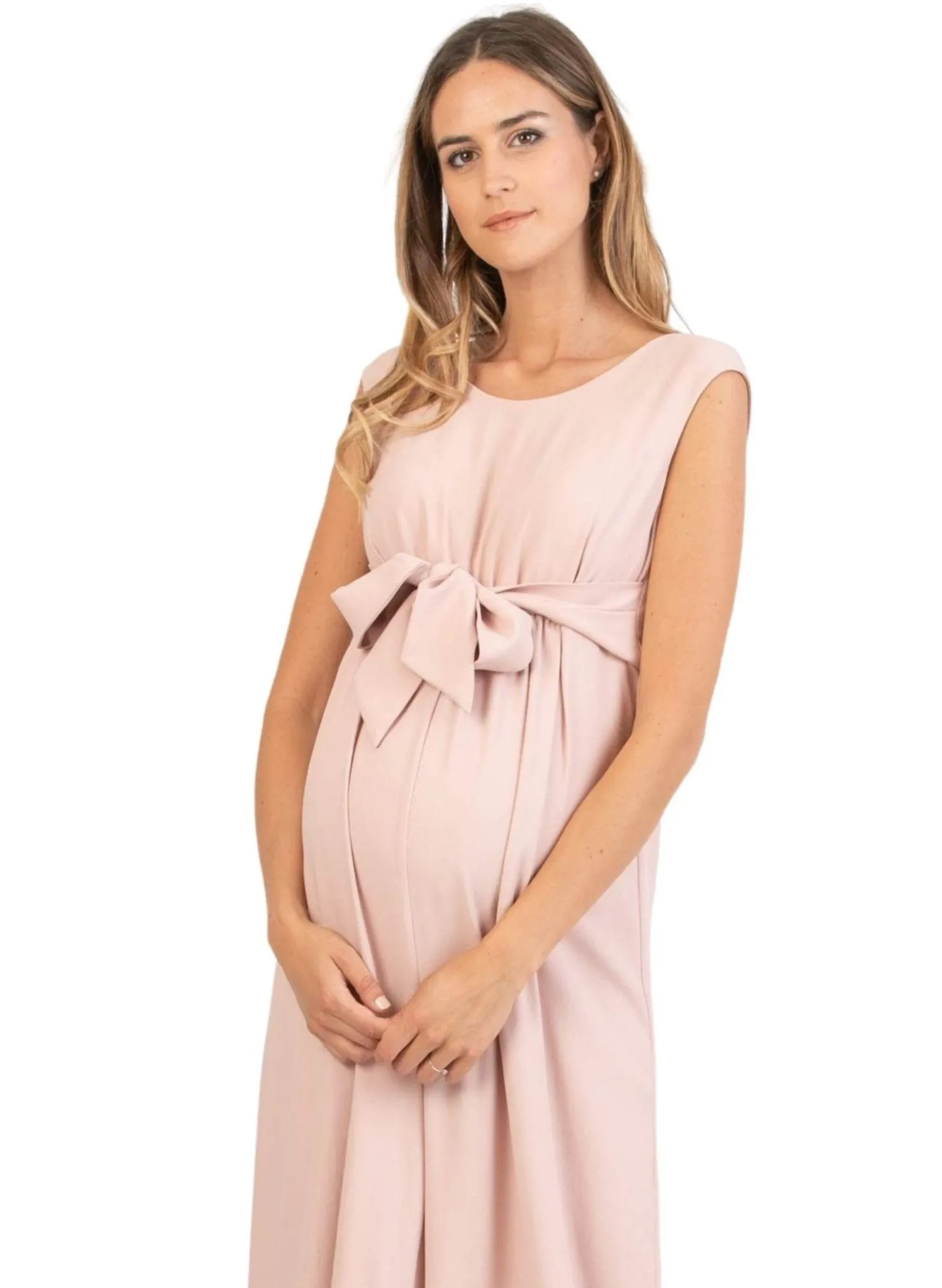 Wide Leg Maternity Jumpsuit with Front Ribbon - Pink