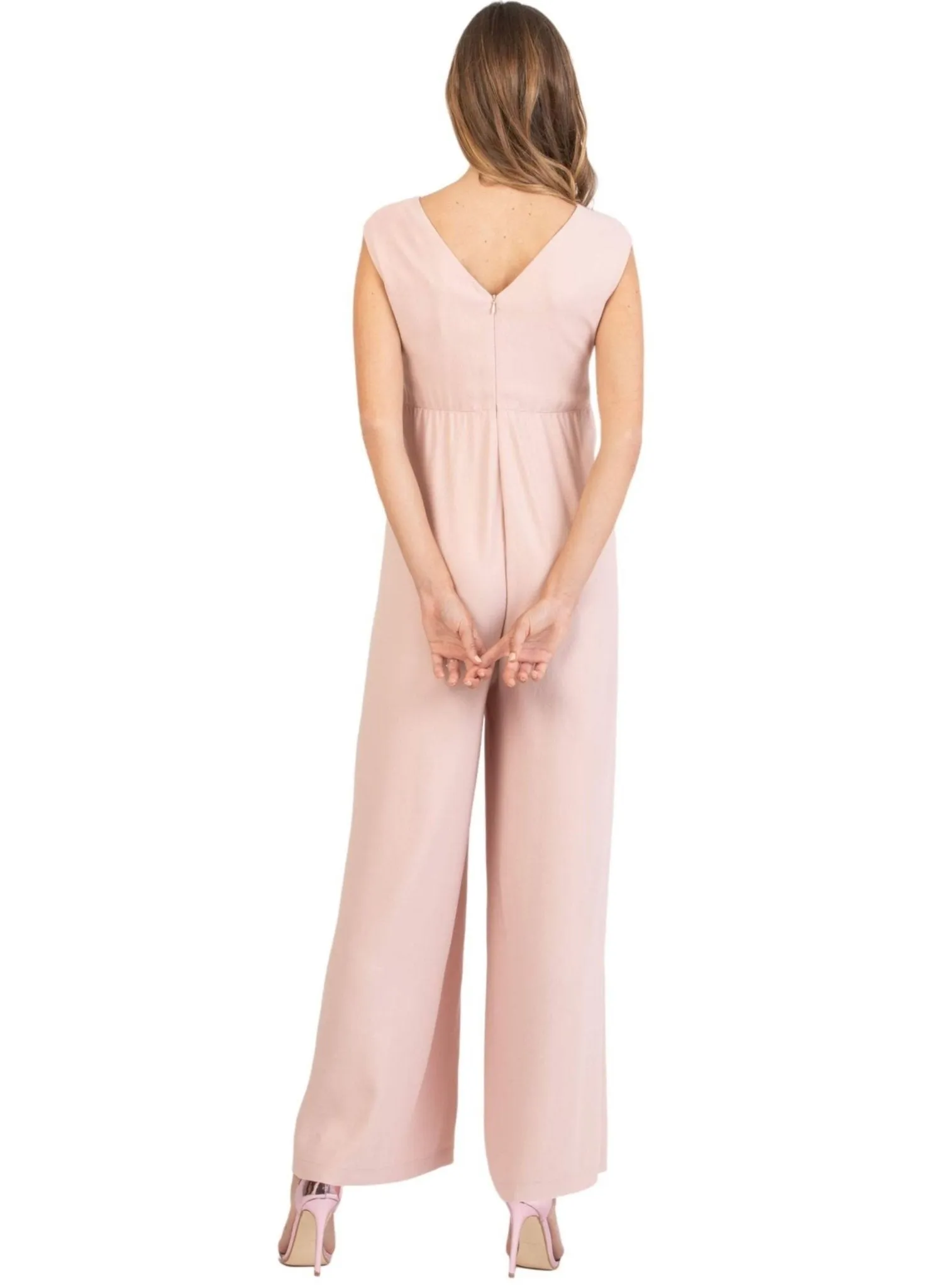 Wide Leg Maternity Jumpsuit with Front Ribbon - Pink