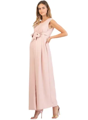 Wide Leg Maternity Jumpsuit with Front Ribbon - Pink